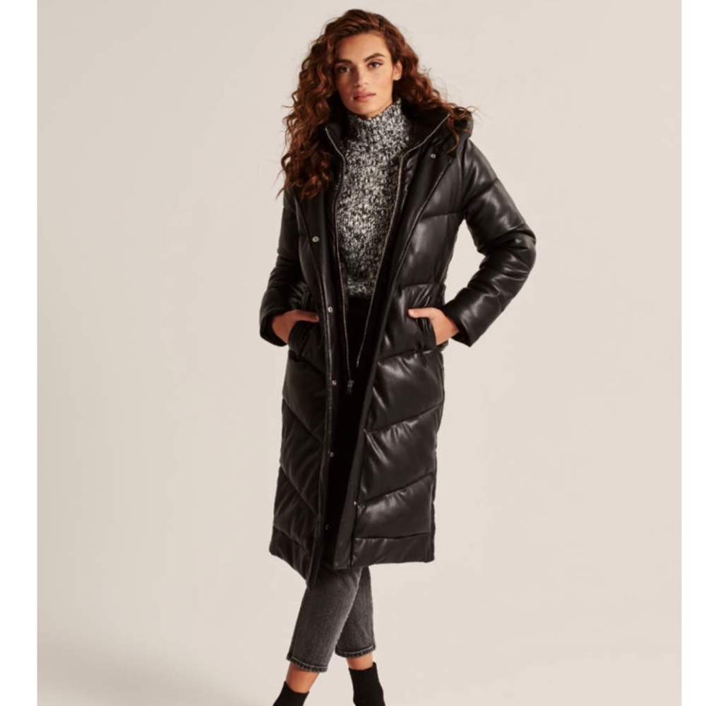 NWT Abercrombie Vegan Leather Ultra Long Puffer - Picture 3 of 12